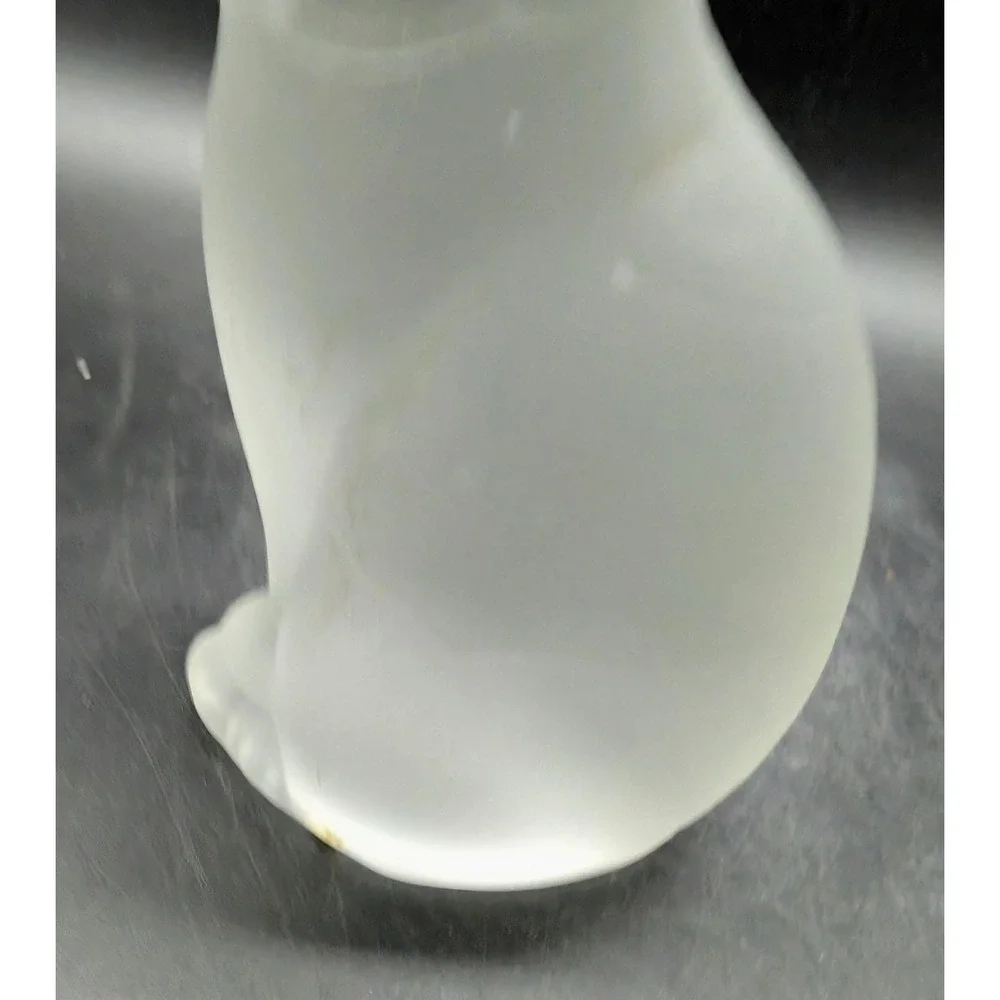 Frosted Nybro Sweden Glass Cat Figurine Sitting Feline Matte Clear White 4